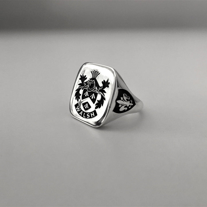 Custom Cushion Square Family Crest 925 Sterling Silver Ring, Personalized Signet Ring
