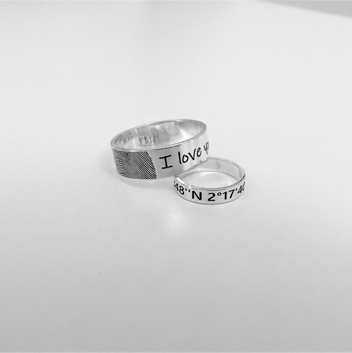 Custom 925 Sterling Silver Band Ring: Engraved Name, Fingerprint, Personalized & Customized Logo Ring