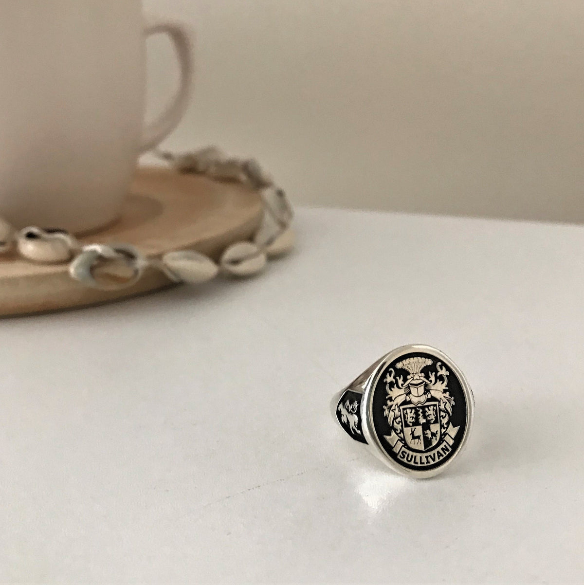 Custom Silver Signet Ring, Family Crest, 925 Sterling Silver, Heraldic Jewelry