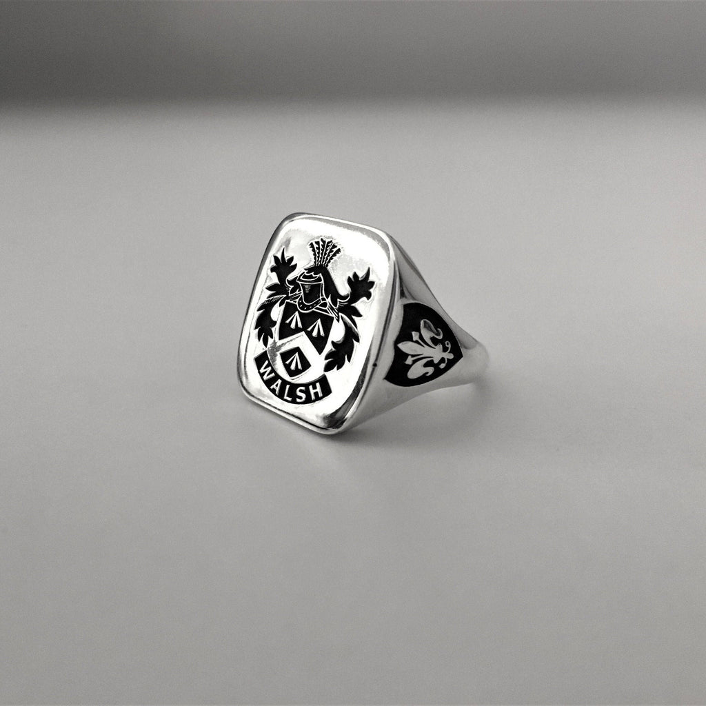 Custom Cushion Square Family Crest 925 Sterling Silver Ring, Personalized Signet Ring