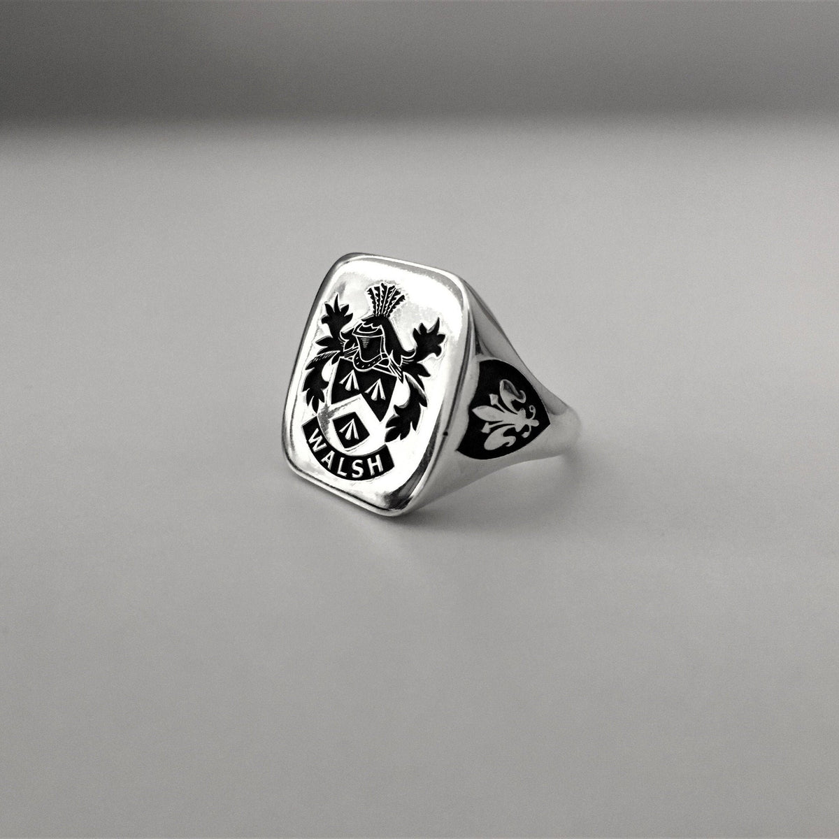Custom Cushion Square Family Crest 925 Sterling Silver Ring, Personalized Signet Ring