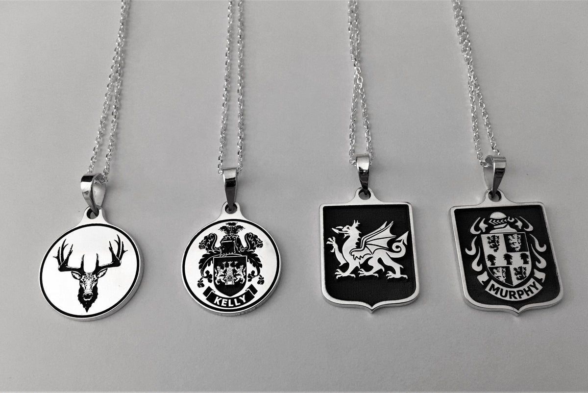 Custom Family Crest Necklace, Coat of Arms Pendant, Solid 925 Sterling Silver, Heraldic