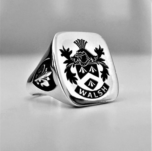Custom Cushion Square Family Crest 925 Sterling Silver Ring, Personalized Signet Ring