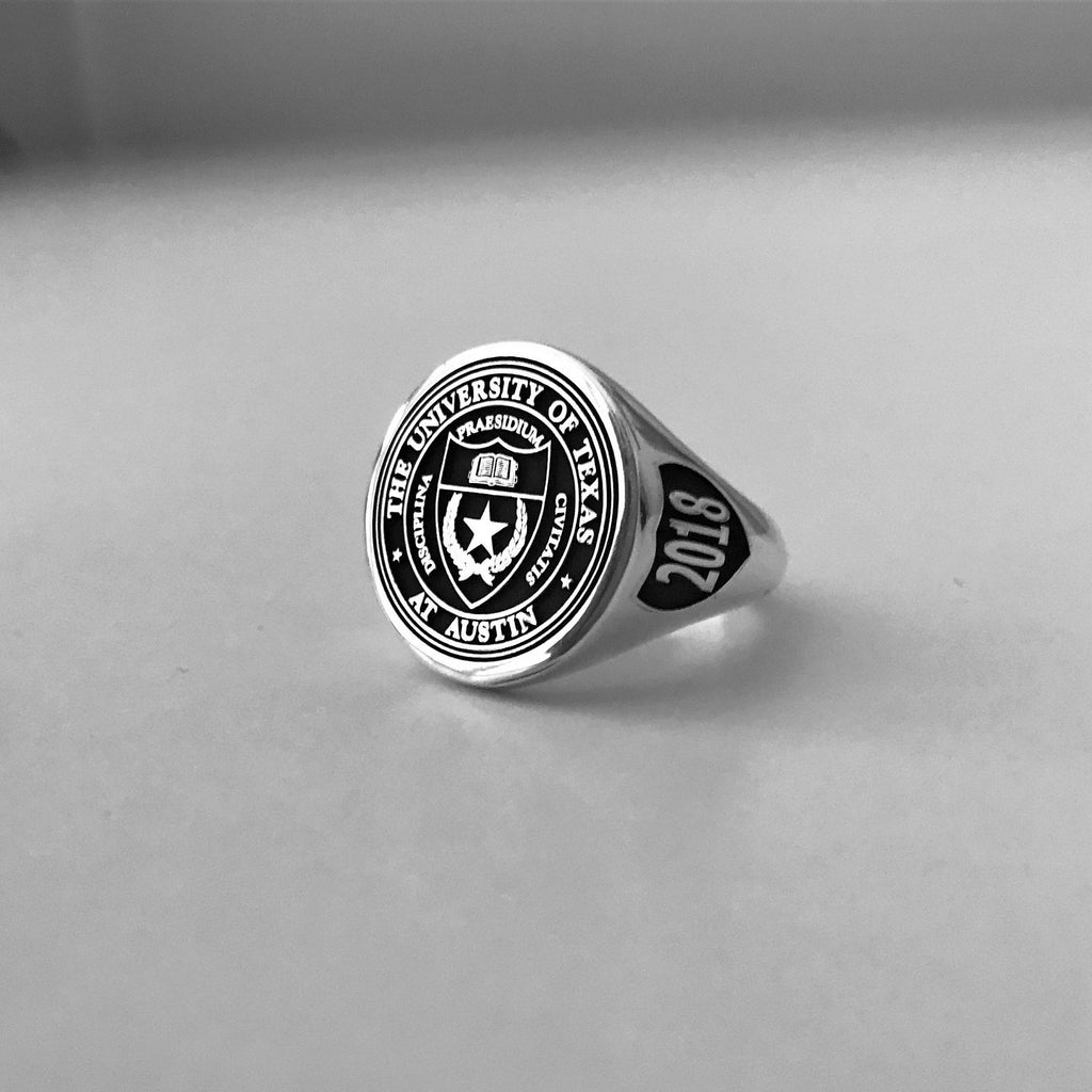 Custom Sterling 925 Silver College Signet Ring, Graduation Gift