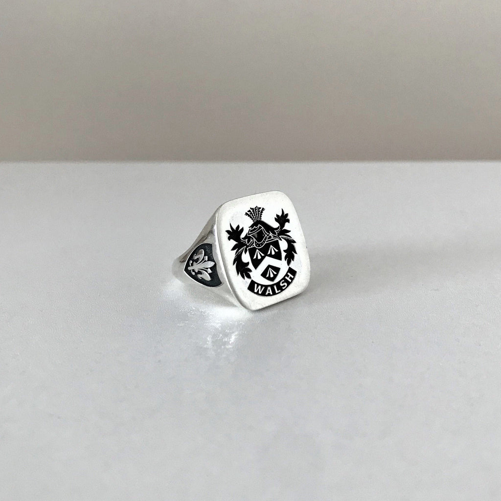 Custom Cushion Square Family Crest 925 Sterling Silver Ring, Personalized Signet Ring