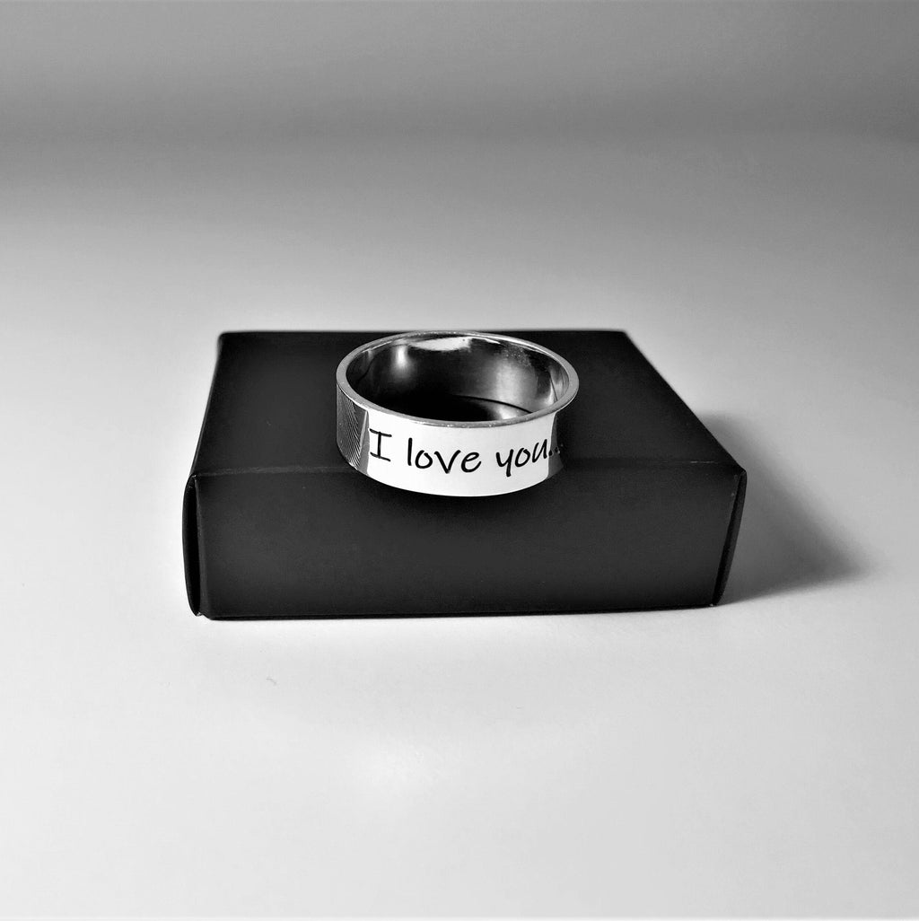 Custom 925 Sterling Silver Band Ring: Engraved Name, Fingerprint, Personalized & Customized Logo Ring