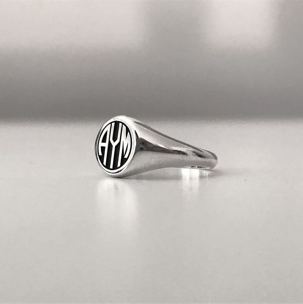 Custom Monogram Sterling Silver Signet Ring: Personalized Initial Jewelry
