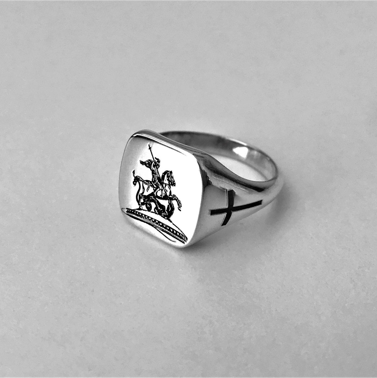 Custom Sterling Silver Cushion Signet Ring, Family Crest, Personalized Ring, Coat of Arms