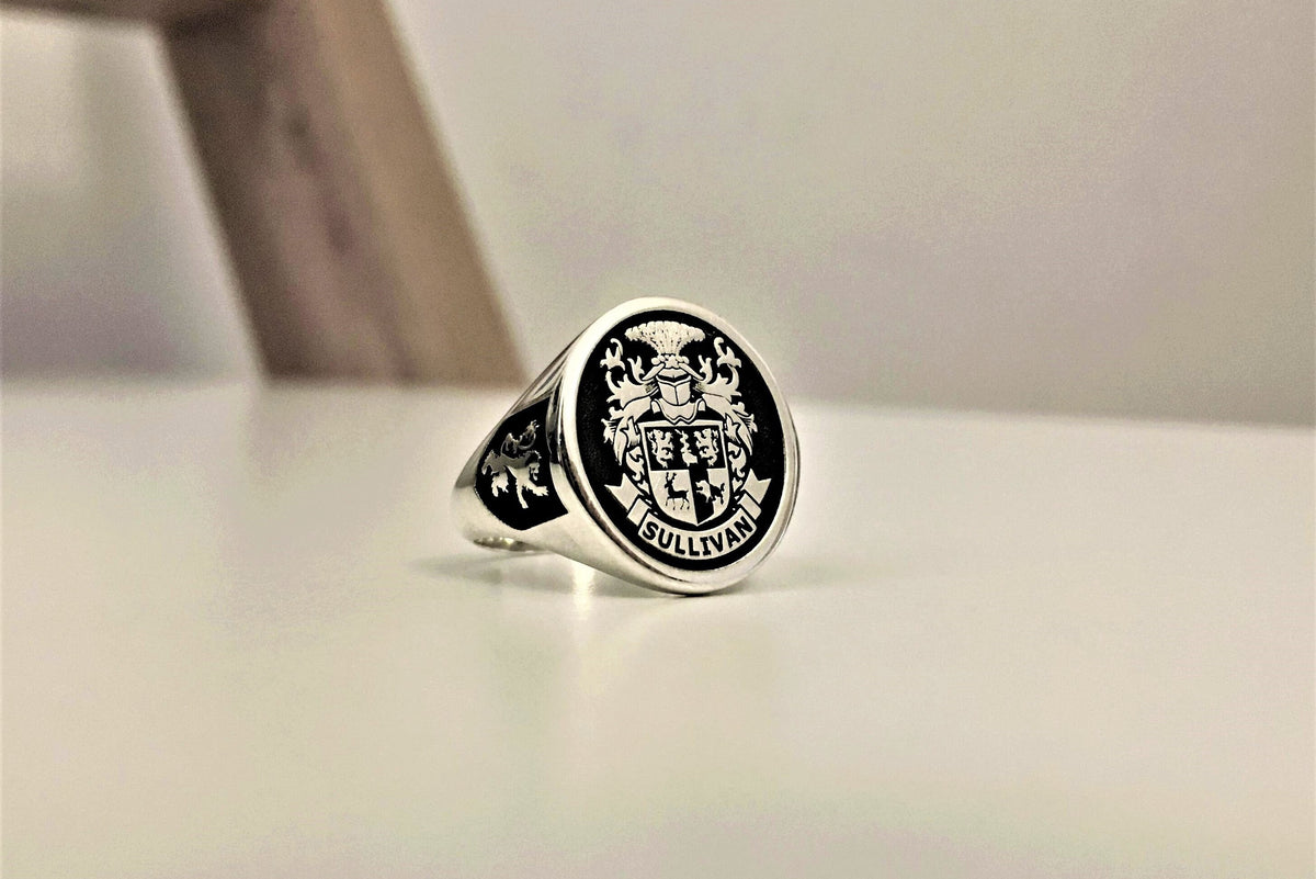 Custom Silver Signet Ring, Family Crest, 925 Sterling Silver, Heraldic Jewelry