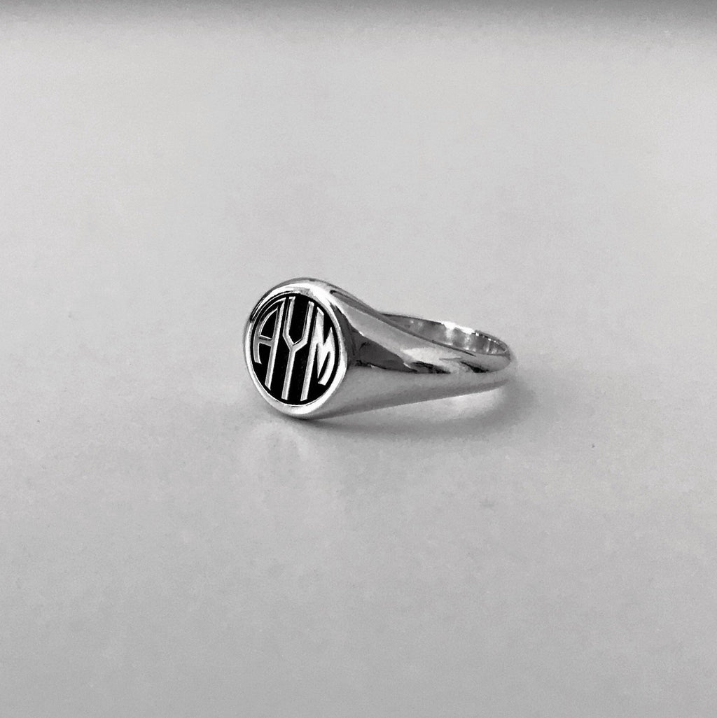 Custom Monogram Sterling Silver Signet Ring: Personalized Initial Jewelry