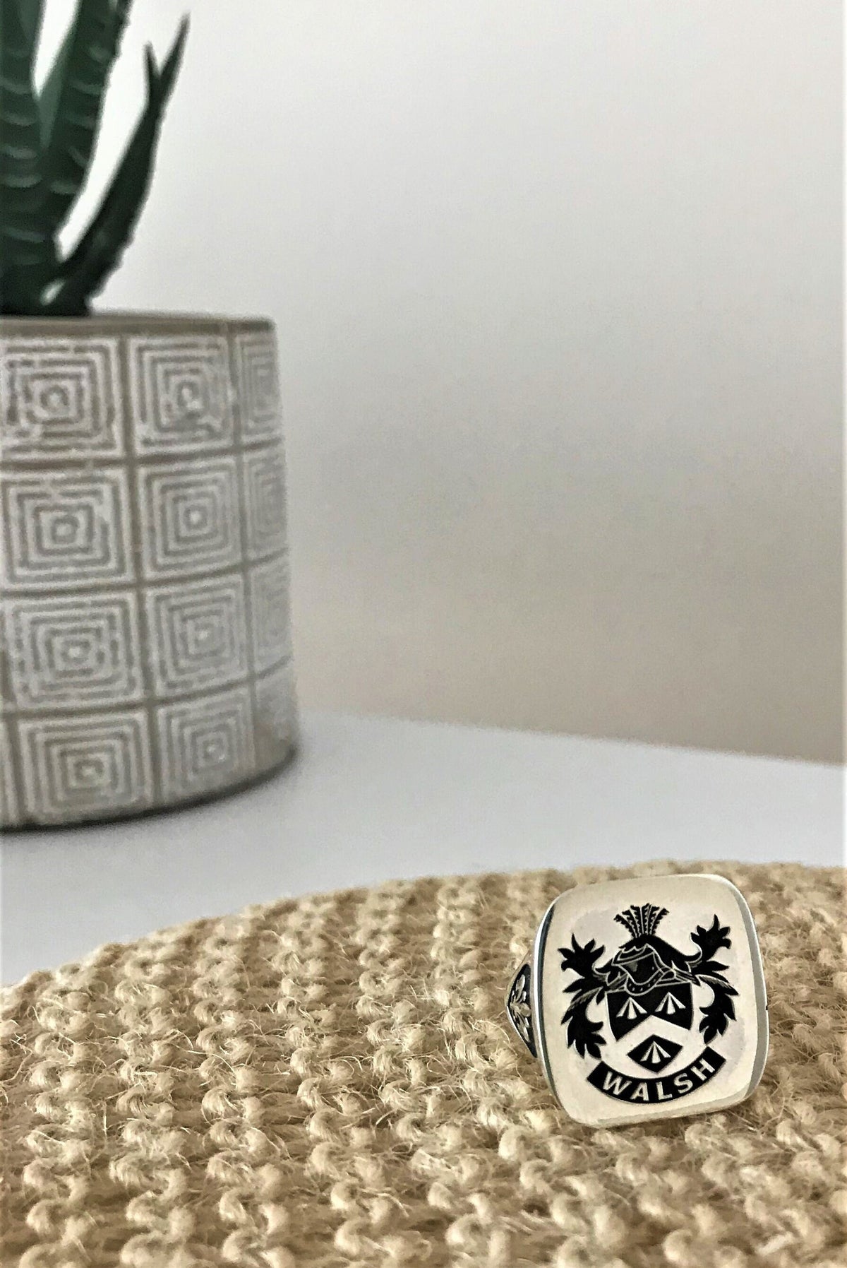 Custom Cushion Square Family Crest 925 Sterling Silver Ring, Personalized Signet Ring