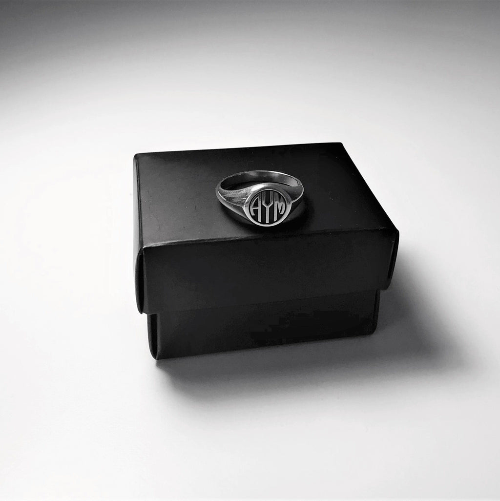 Custom Monogram Sterling Silver Signet Ring: Personalized Initial Jewelry