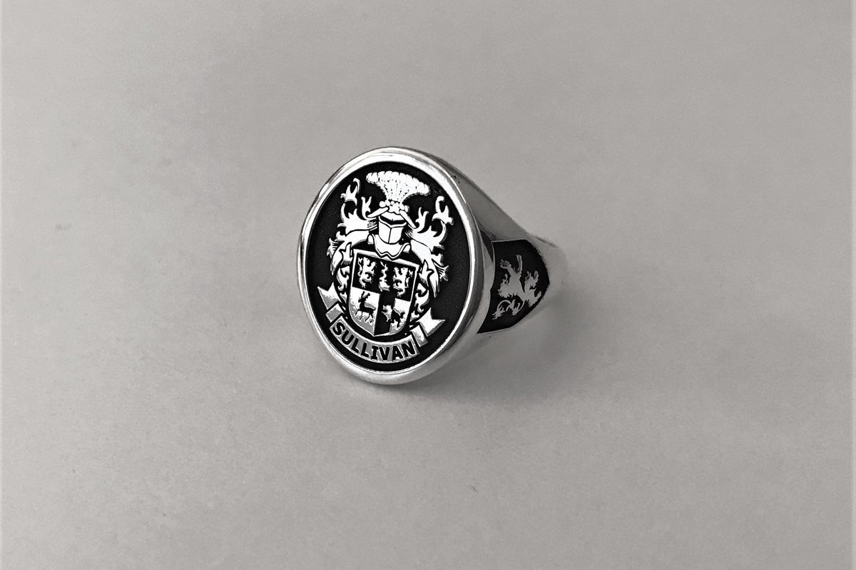 Custom Silver Signet Ring, Family Crest, 925 Sterling Silver, Heraldic Jewelry