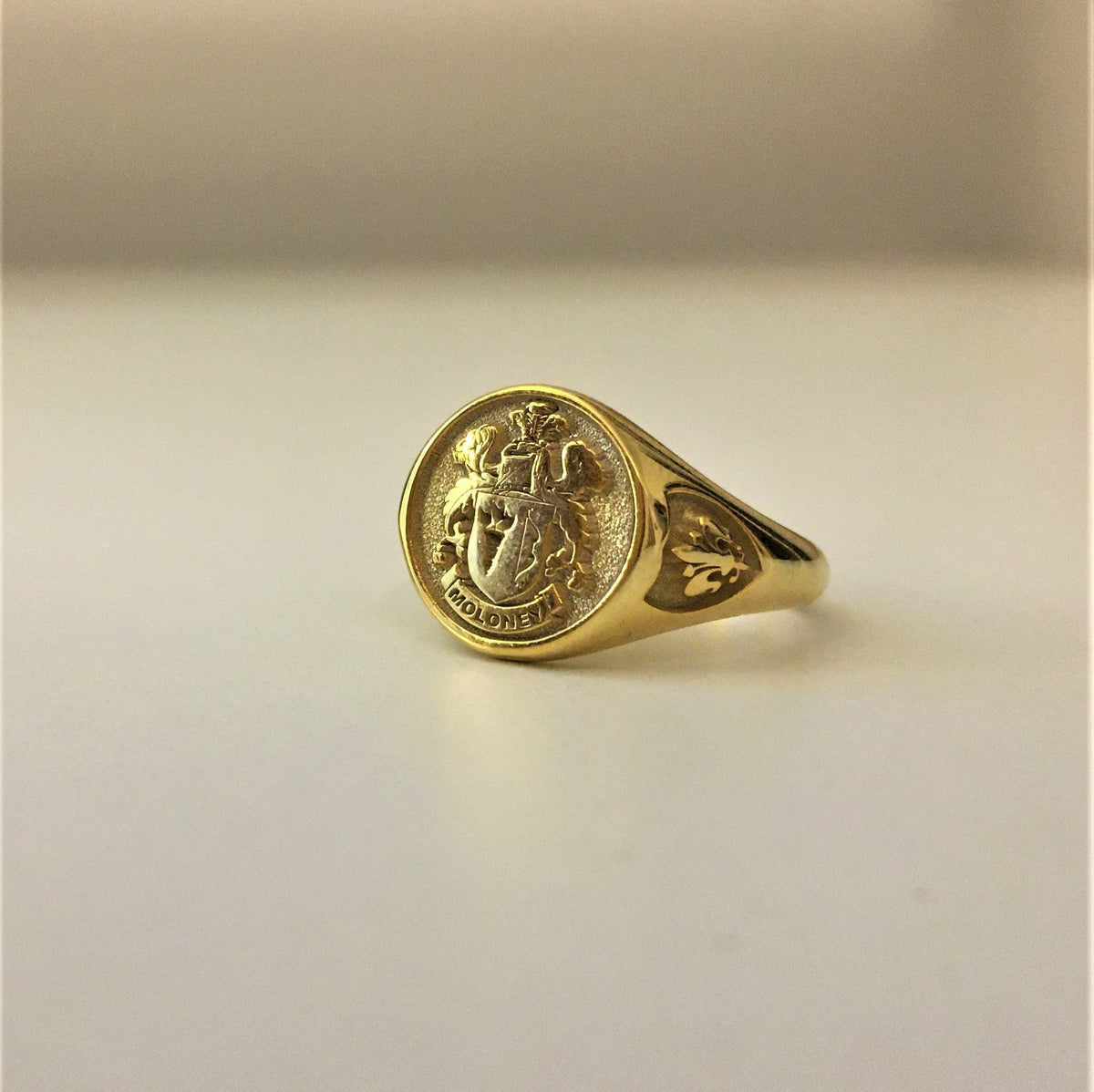 Custom Gold Plated Sterling 925 Silver Signet Ring, Family Crest Engraved