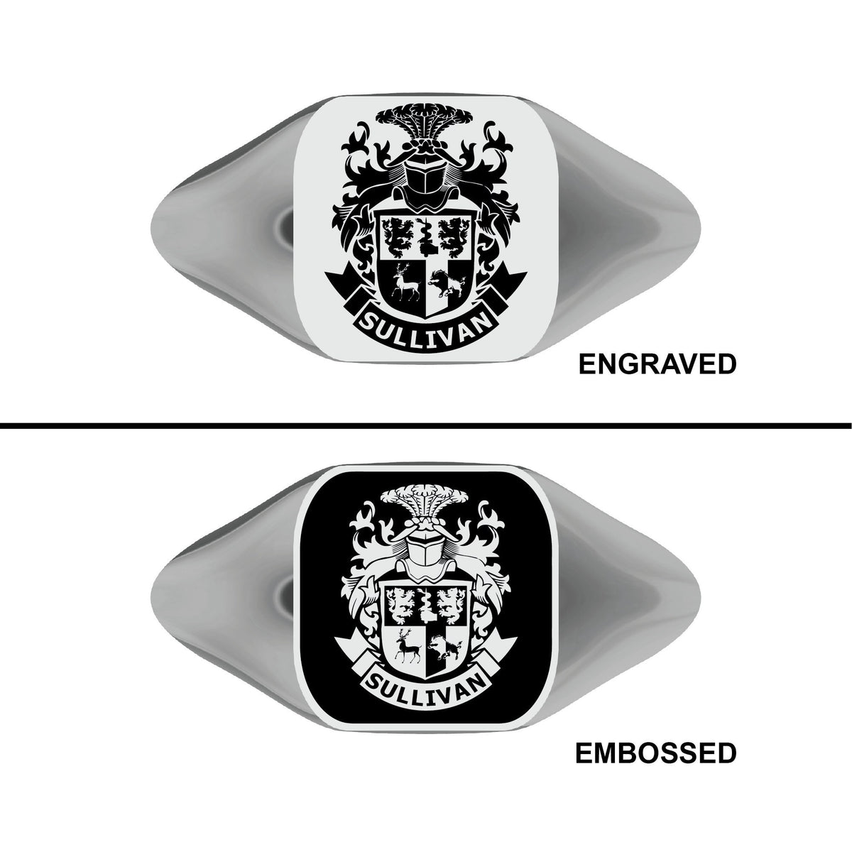 Custom Cushion Square Family Crest 925 Sterling Silver Ring, Personalized Signet Ring