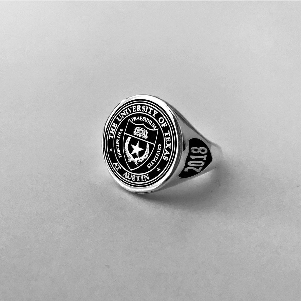 Custom Sterling 925 Silver College Signet Ring, Graduation Gift