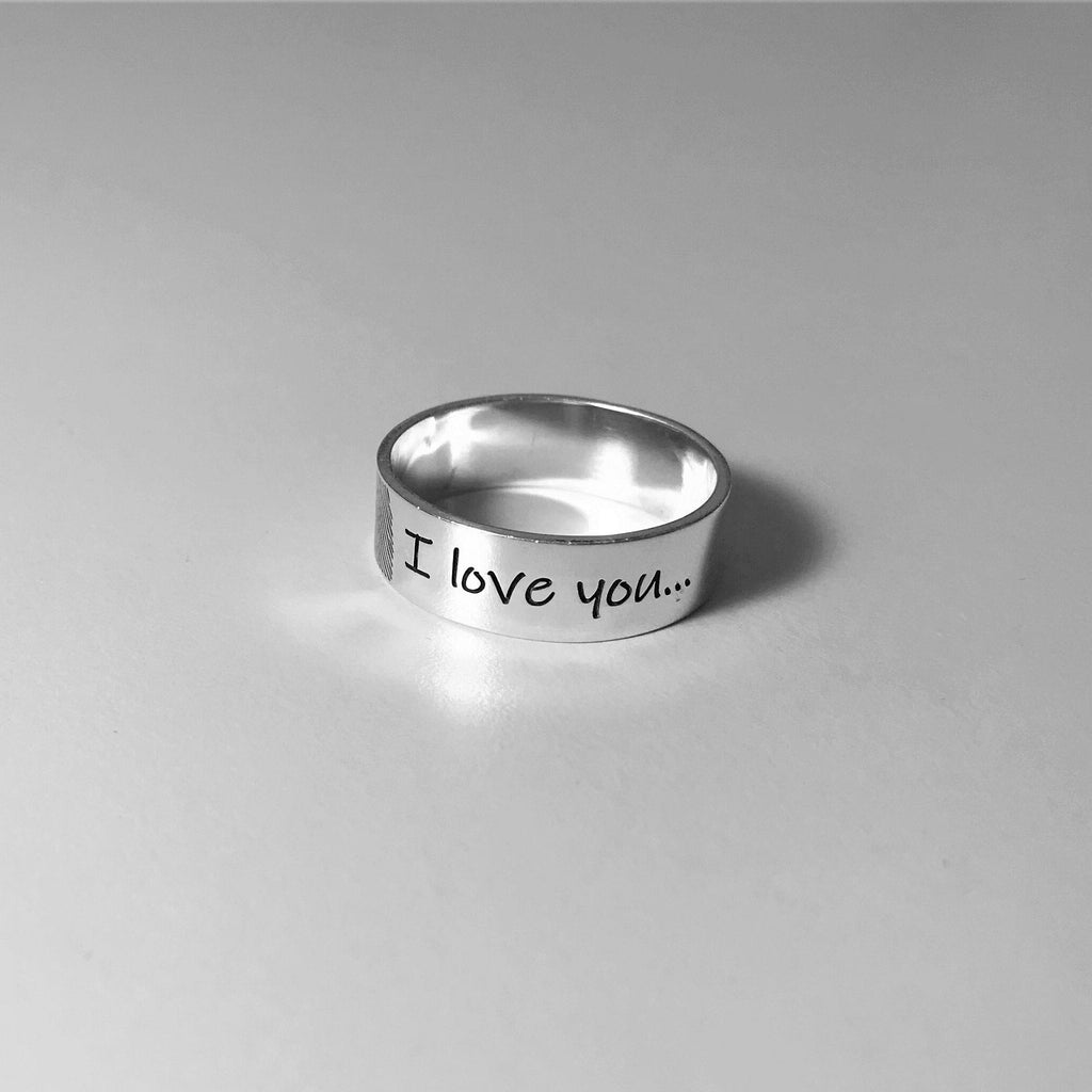 Custom 925 Sterling Silver Band Ring: Engraved Name, Fingerprint, Personalized & Customized Logo Ring