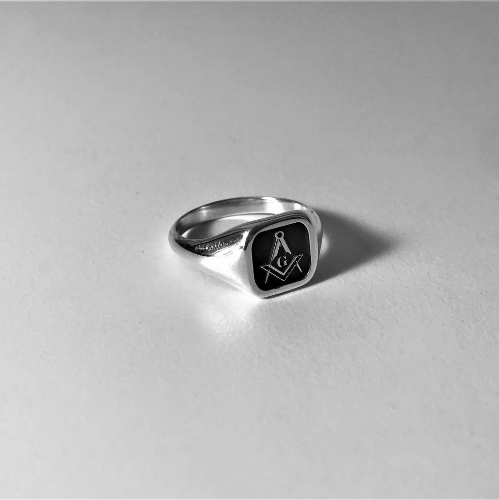 Custom Sterling Silver Cushion Signet Ring, Family Crest, Personalized Ring, Coat of Arms