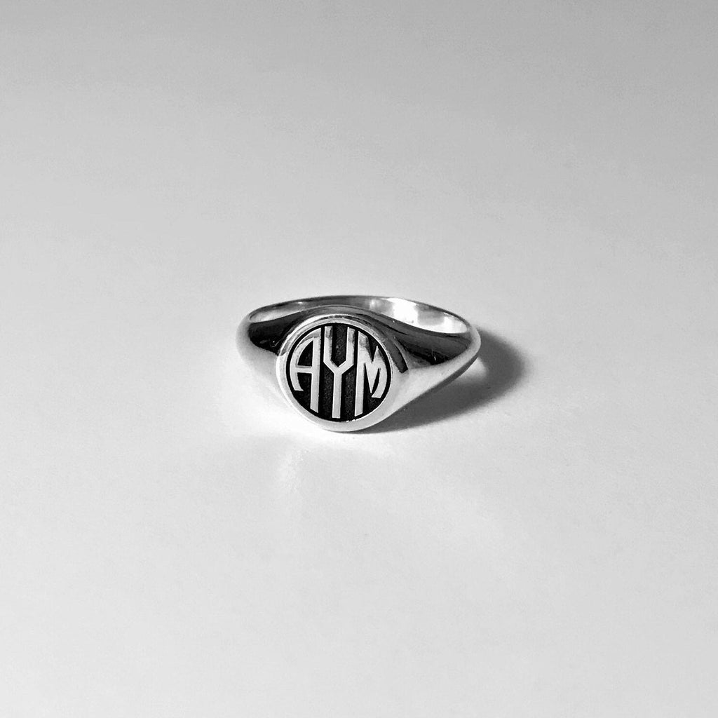 Custom Monogram Sterling Silver Signet Ring: Personalized Initial Jewelry