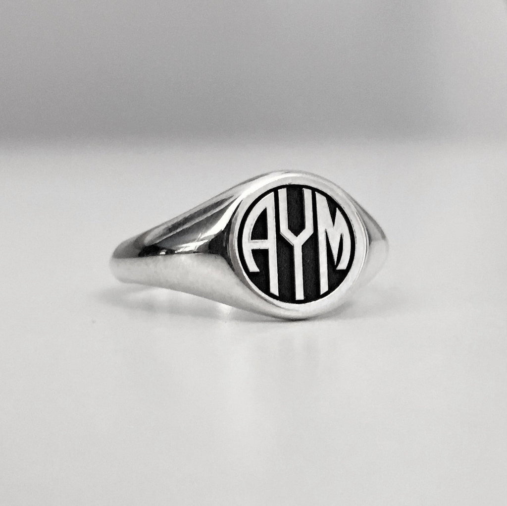 Custom Monogram Sterling Silver Signet Ring: Personalized Initial Jewelry