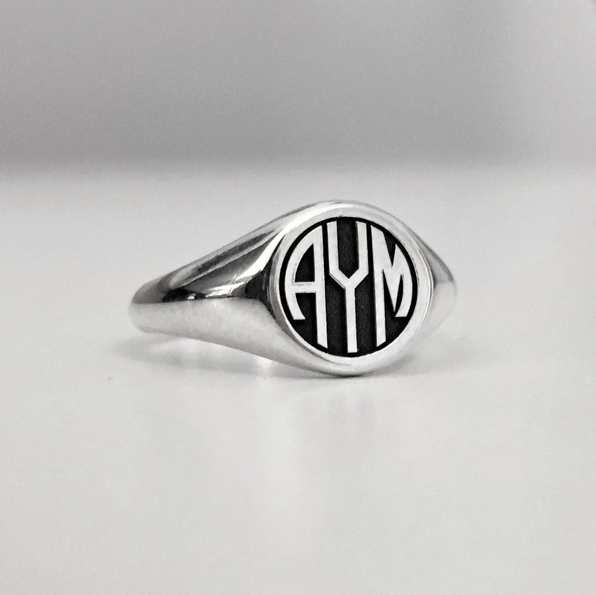 Custom Monogram Sterling Silver Signet Ring: Personalized Initial Jewelry
