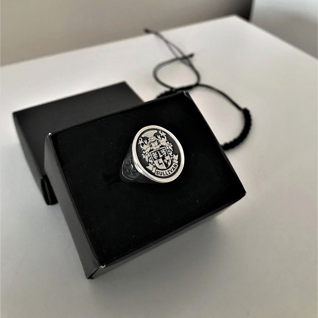 Custom Silver Signet Ring, Family Crest, 925 Sterling Silver, Heraldic Jewelry