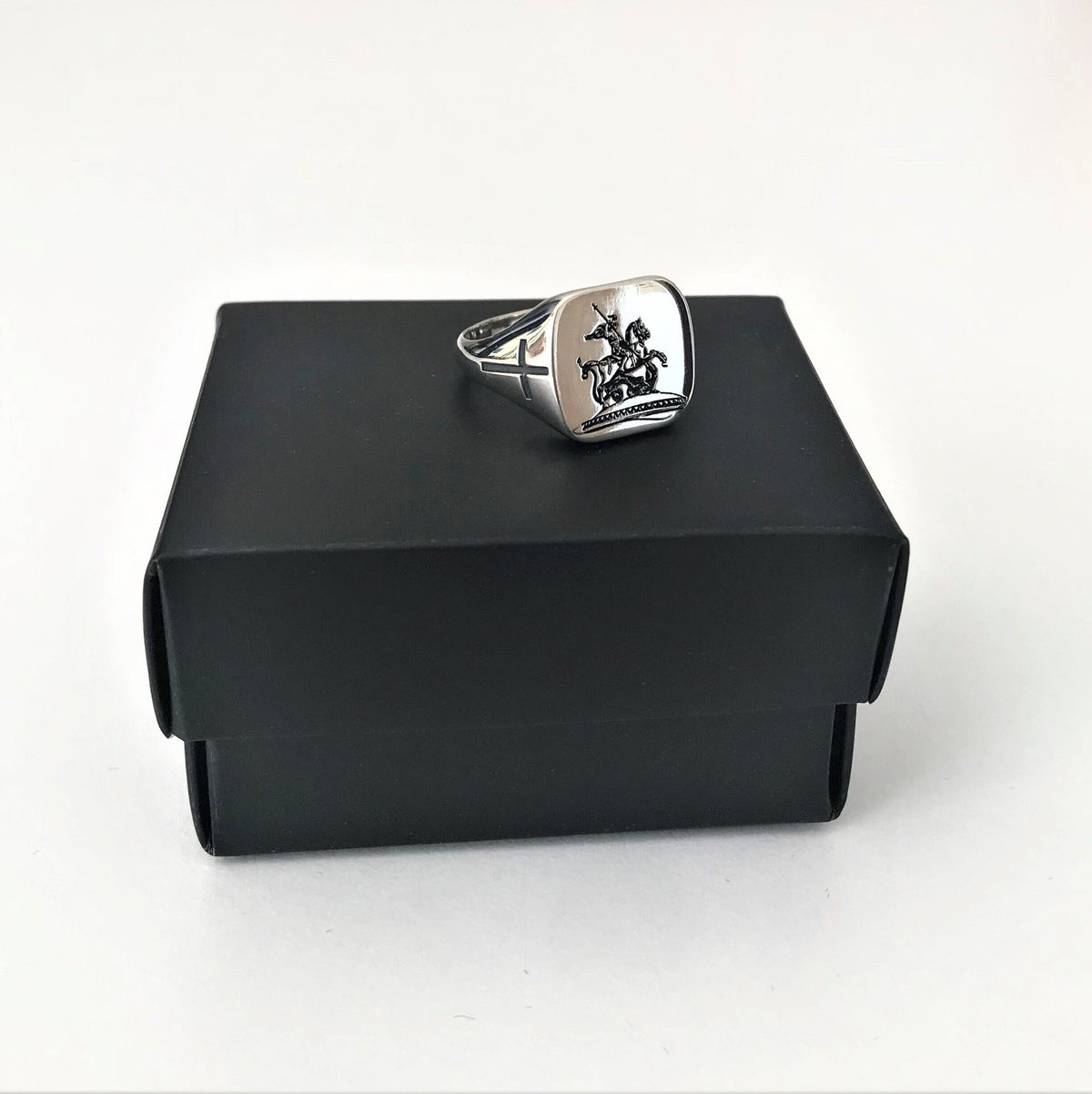 Custom Sterling Silver Cushion Signet Ring, Family Crest, Personalized Ring, Coat of Arms