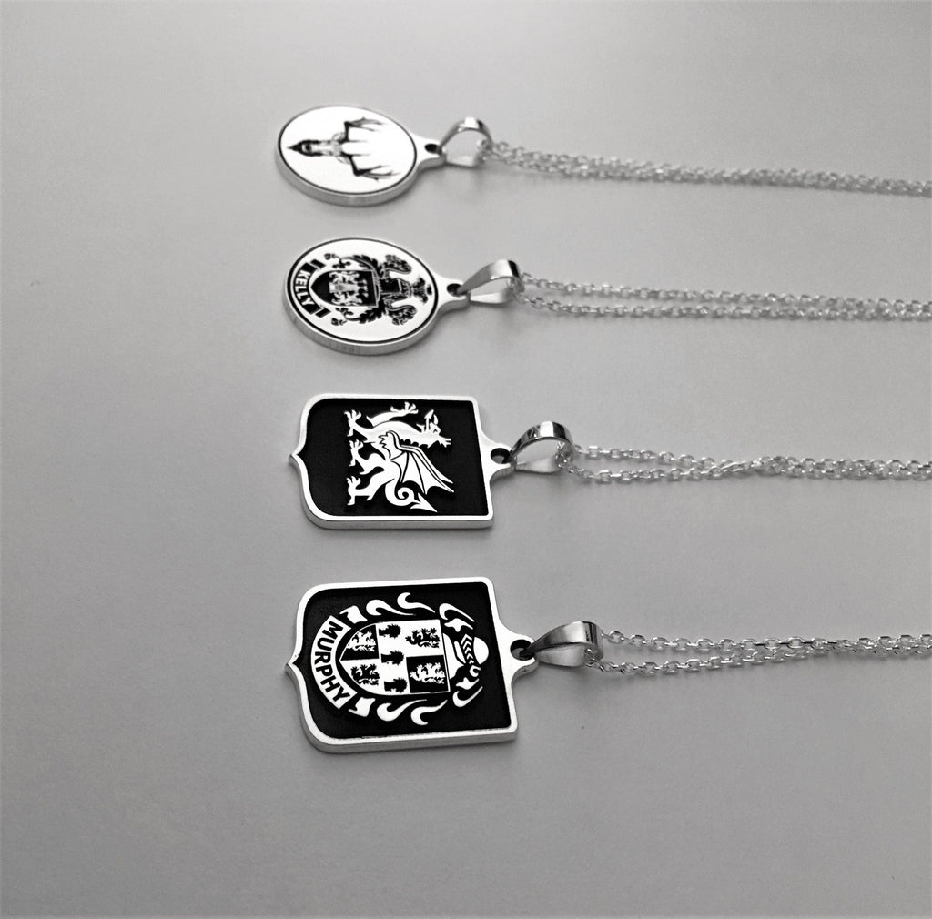 Custom Engraved Sterling Silver Necklace: Family Crest, Logo Pendant