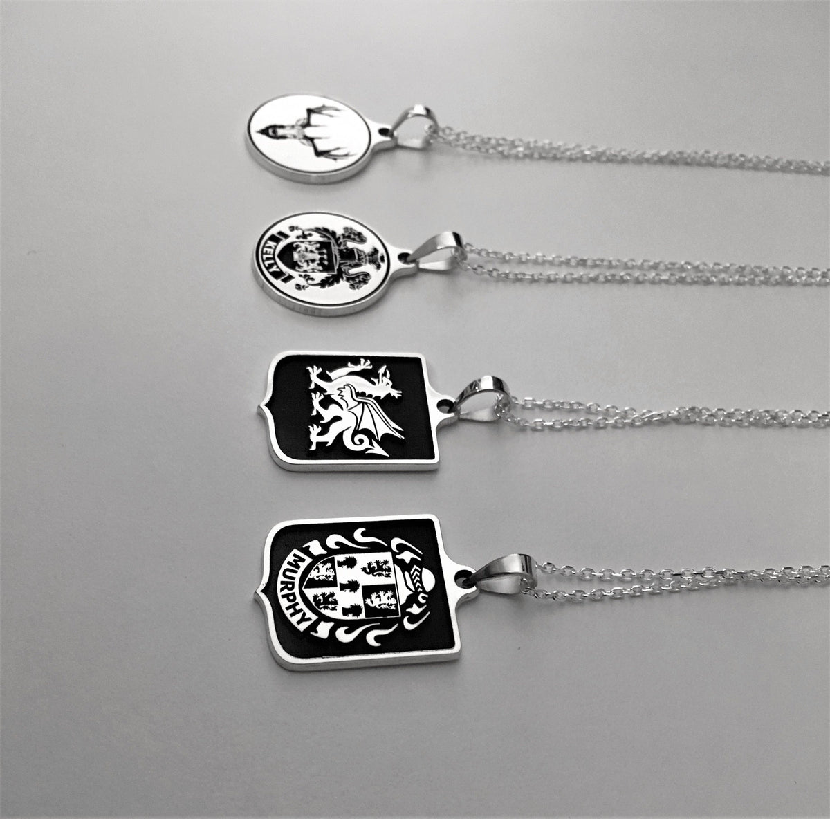 Custom Engraved Sterling Silver Necklace: Family Crest, Logo Pendant