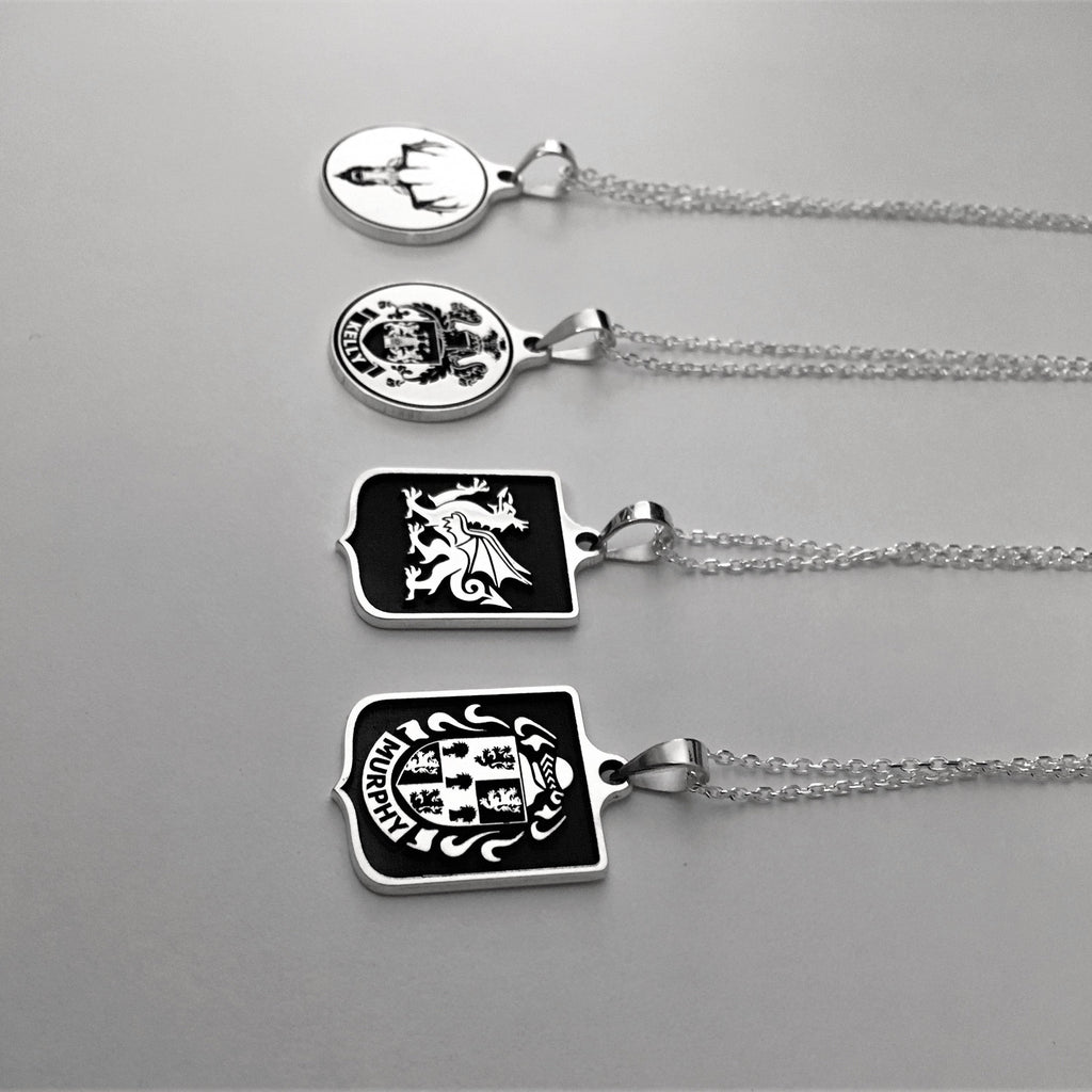 Custom Family Crest Necklace, Coat of Arms Pendant, Solid 925 Sterling Silver, Heraldic