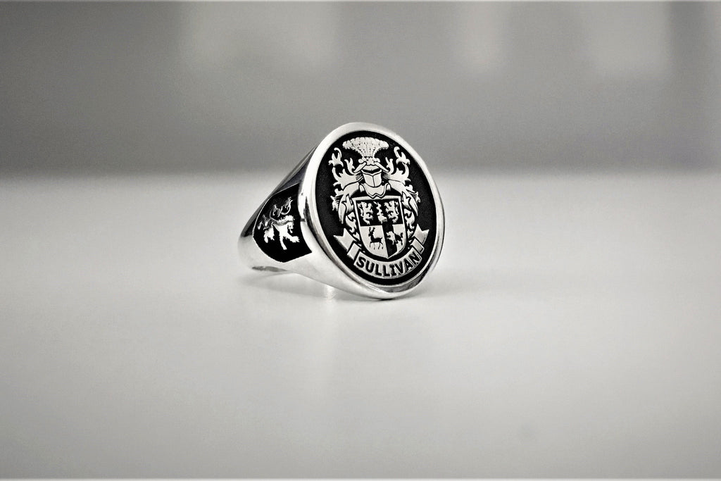 Custom Silver Signet Ring, Family Crest, 925 Sterling Silver, Heraldic Jewelry