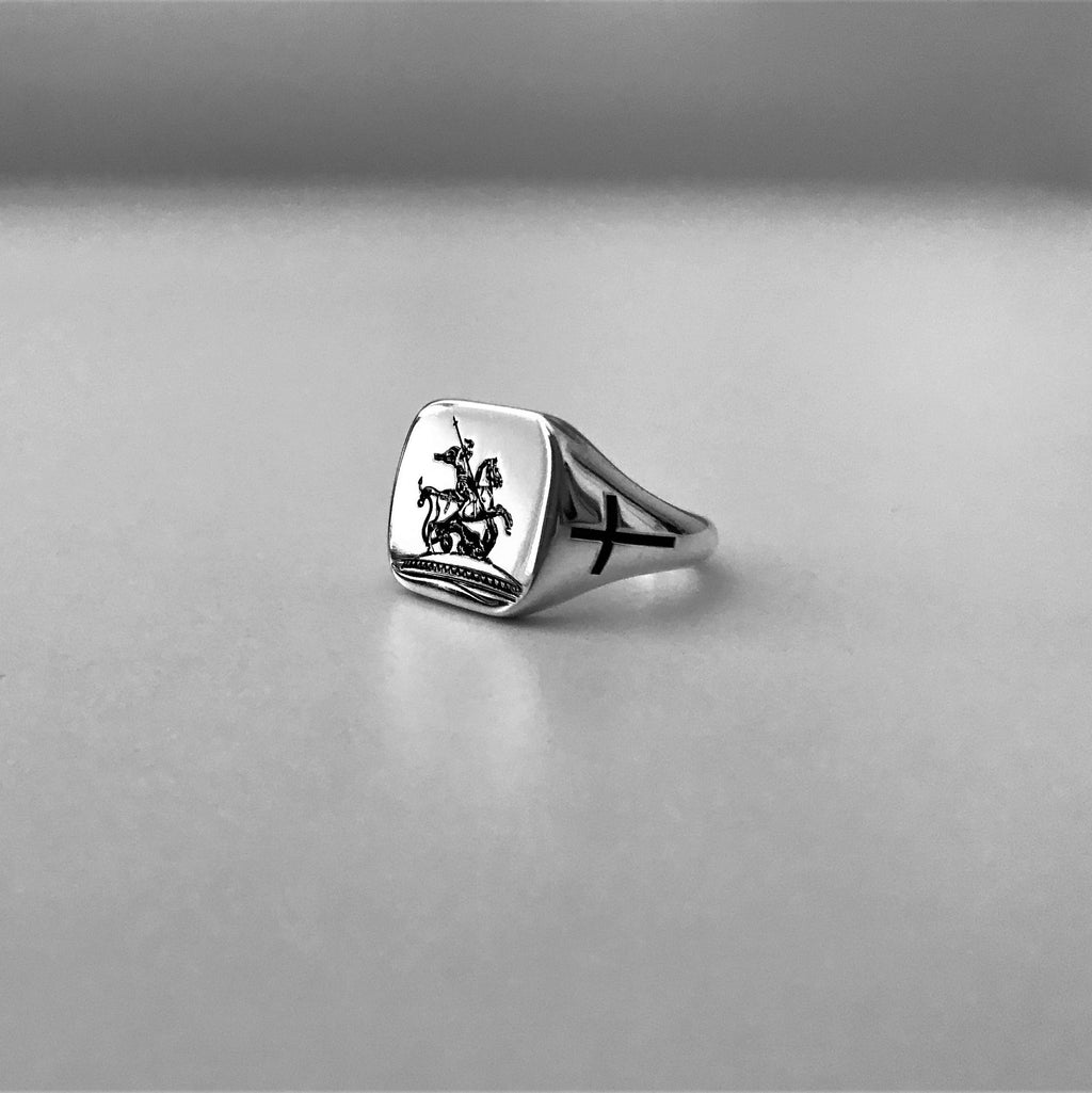 Custom Sterling Silver Cushion Signet Ring, Family Crest, Personalized Ring, Coat of Arms