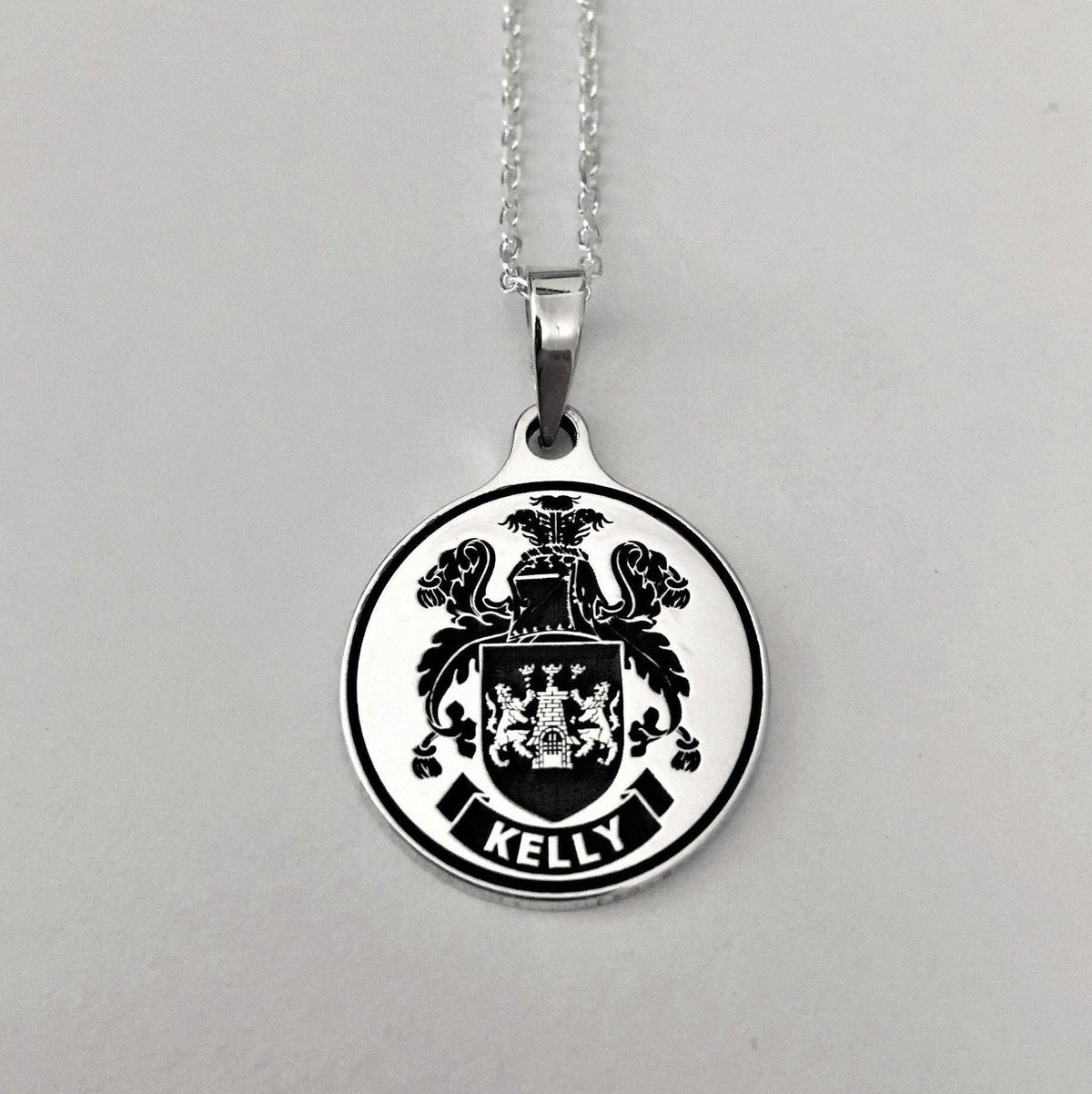 Custom Engraved Sterling Silver Necklace: Family Crest, Logo Pendant